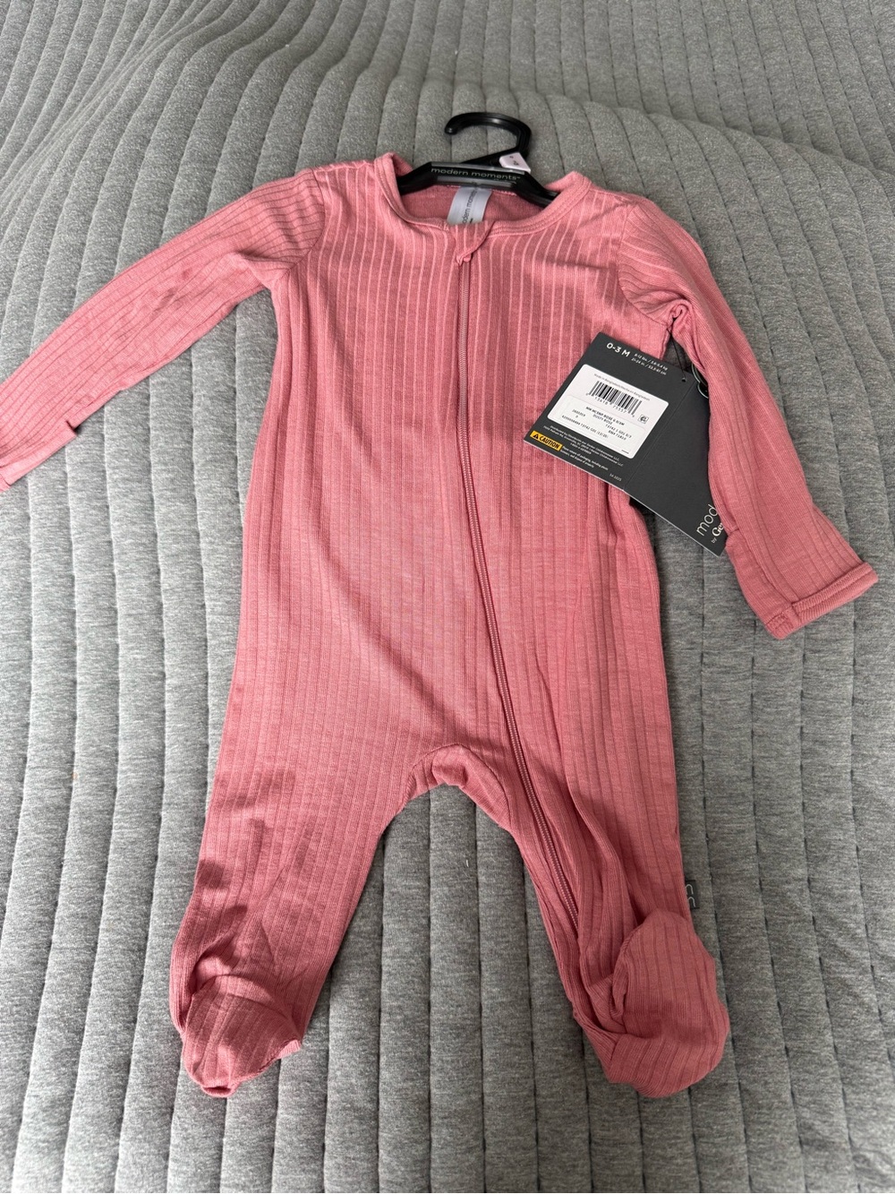 Pink Ribbed Zip-Up Footie